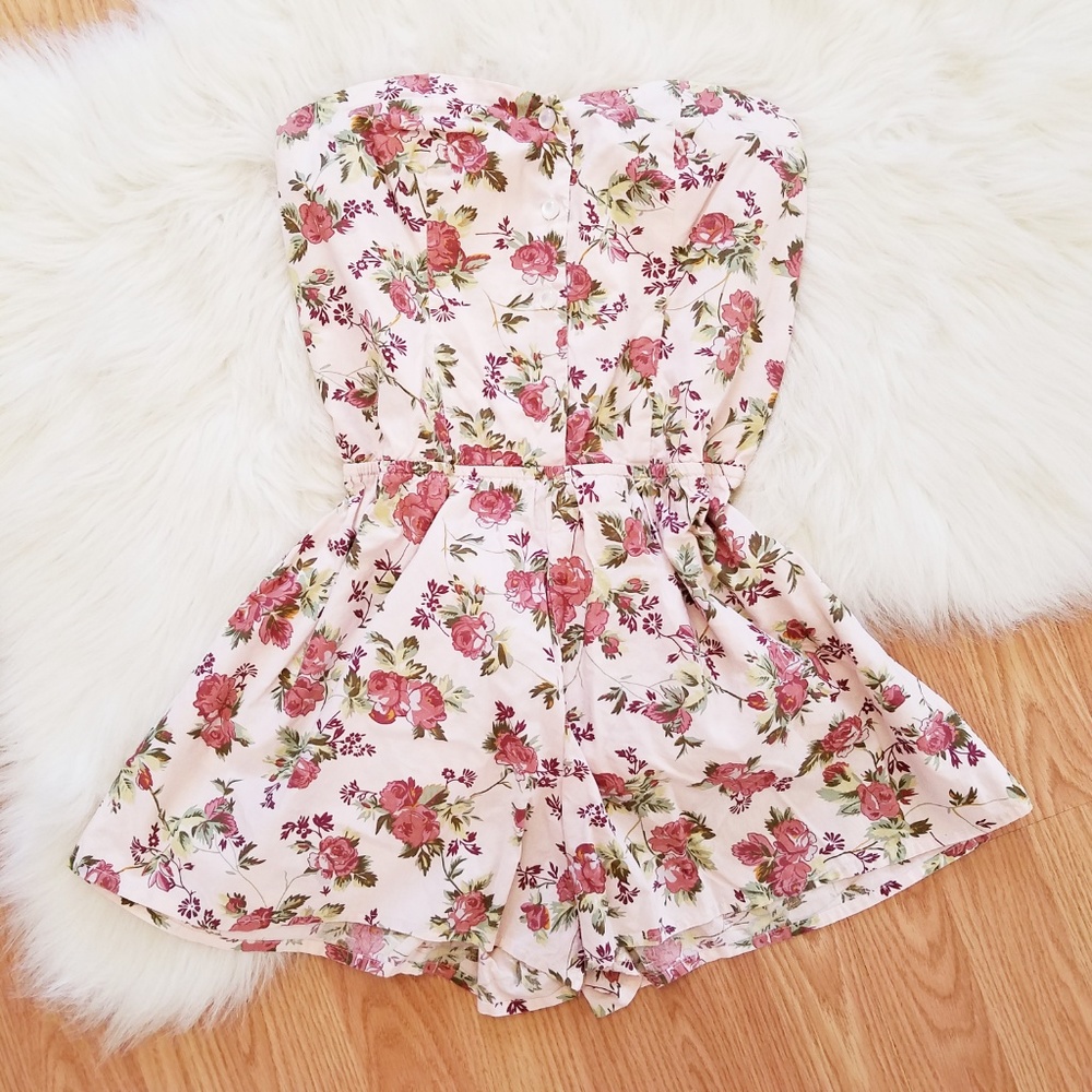 Floral Print Strapless Romper -Sweetheart Neckline